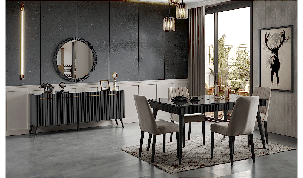 Çırağan Antrasit · Yemek Odası Takımı %100 MDF